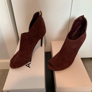 Burgundy color suede heeled booties